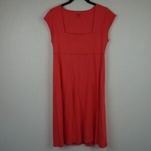 Horny Toad Orange Square Neck Cap Sleeve Midi Dress XS Tencel‎ Cotton Minimalist